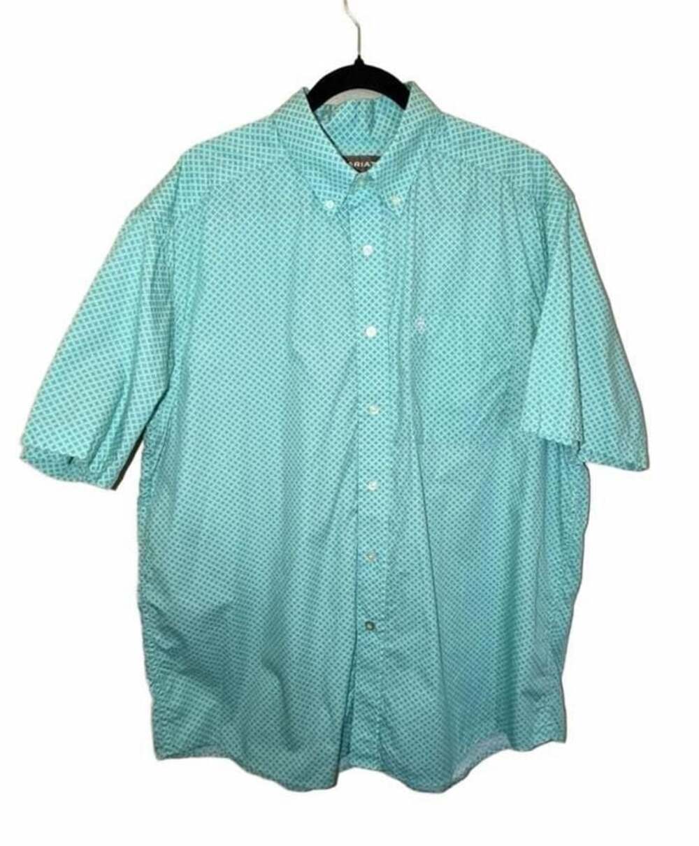 Ariat Men's S/S Westin Turquoise White Diamond Print Classic Fit Button Shirt